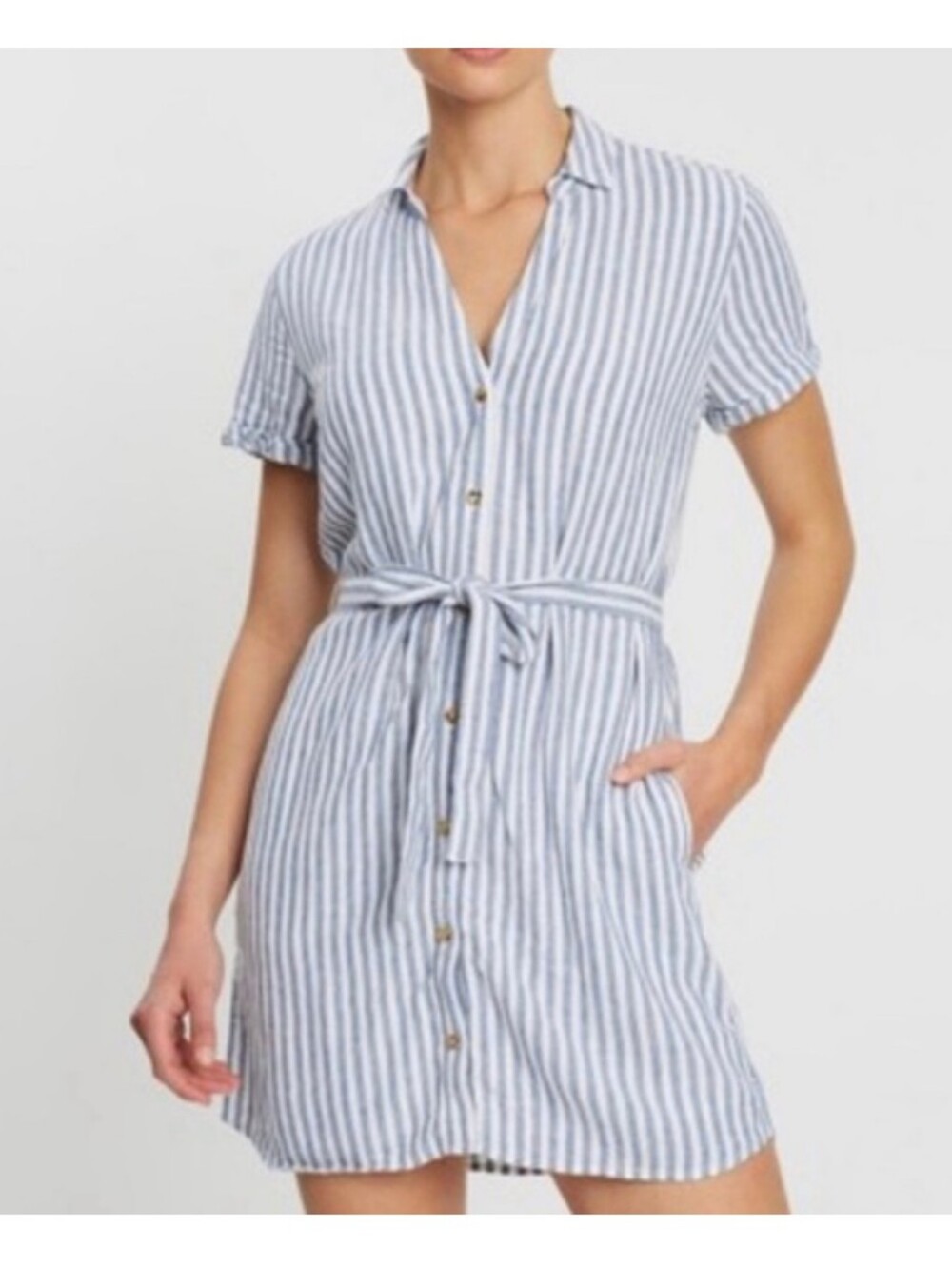 Abercrombie & Fitch Blue and White Striped Button-Front Mini Dress Size L Tall